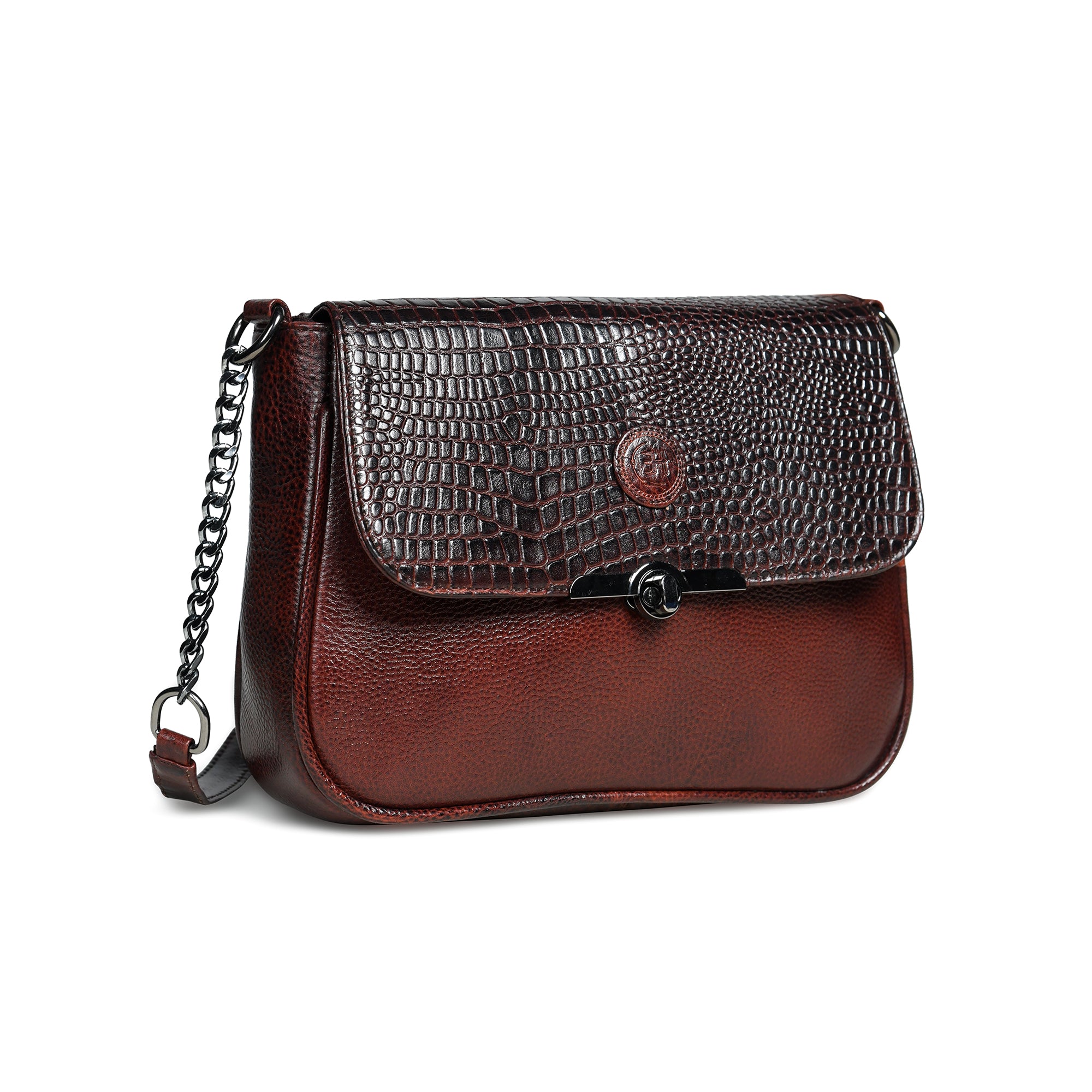 Regal Noir Croc Handbag - Tan Colour